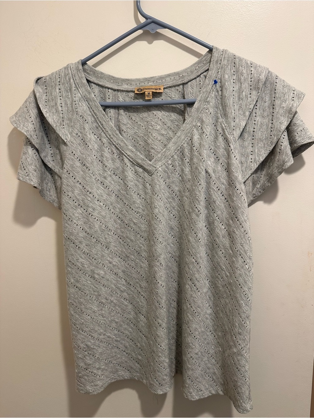 Democracy Light Gray V-Neck Flutter Sleeve Top